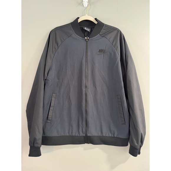 Nike Mens XL Full Zip Bomber Jacket Black Gray Lightweight Casual Coat - Picture 1 of 8